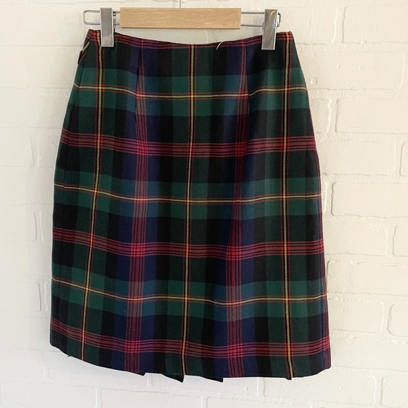 Vintage Plaid Skirt Green Royal Stewart Tartan Pleated Academia Grunge Wool Sz 6 - Picture 6 of 7
